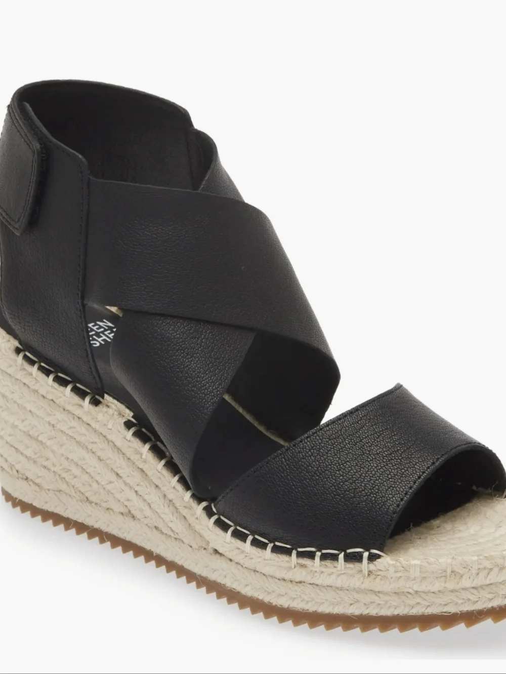 Eileen Fisher Willow Black Leather Crisscross Espadrille Wedge Sandals
